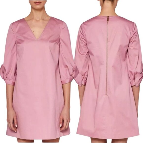 Ted Baker Solyane Pink Bow-Detail Poplin Cotton Shift Dress Size 4 TB Size 1 - Picture 3 of 16